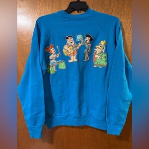 Vintage Flintstones Glitter Sweatshirt Tultex USA Blue XL 90s Cartoon Retro